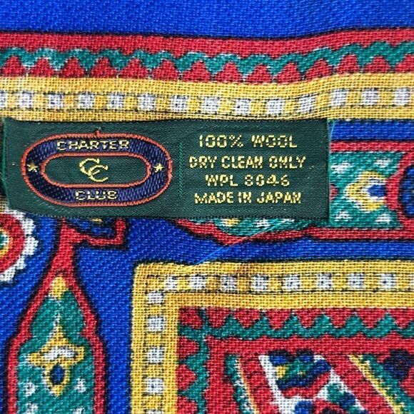 Vintage Charter Club Wool Square Scarf Paisley Blue made in Japan - Picture 11 of 12